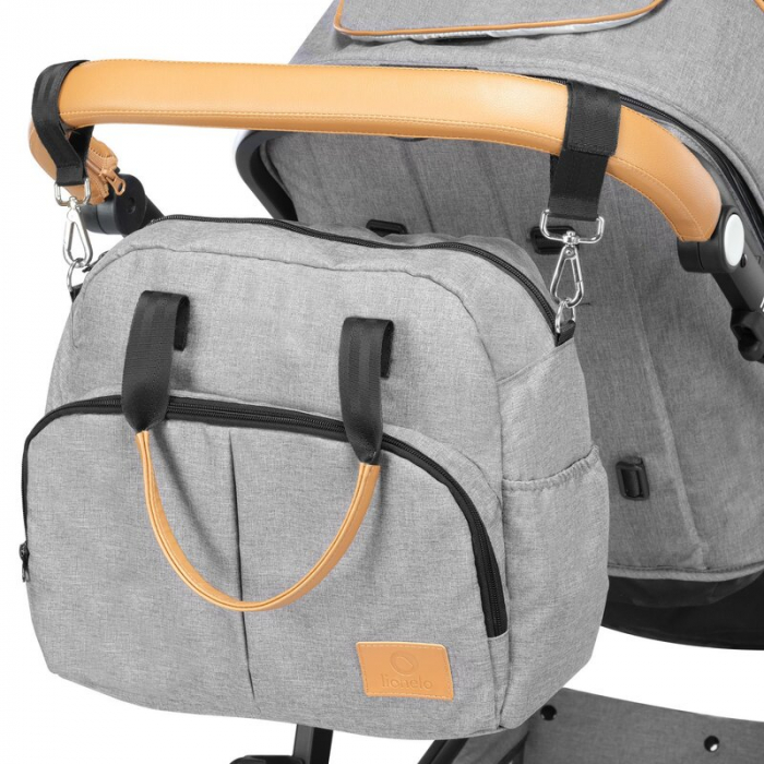 Carucior 3 in 1 Lionelo Amber, Cadru din aluminiu, Landou confortabil, Scaun auto testat ADAC, Accesorii incluse, Geanta parinti, pana la 22 kg, Certificat EN1888, Gri Deschis [22]