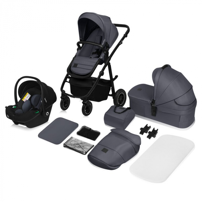 Carucior 3 in 1, Lionelo, Amber Plus, Cadru aluminiu, Cu landou intarit si salteluta moale, Cu scoica auto testata ADAC, Reversibil, Maner ajustabil, Cu accesorii, Cu ventilatie panoramica 3D, Pana la [33]