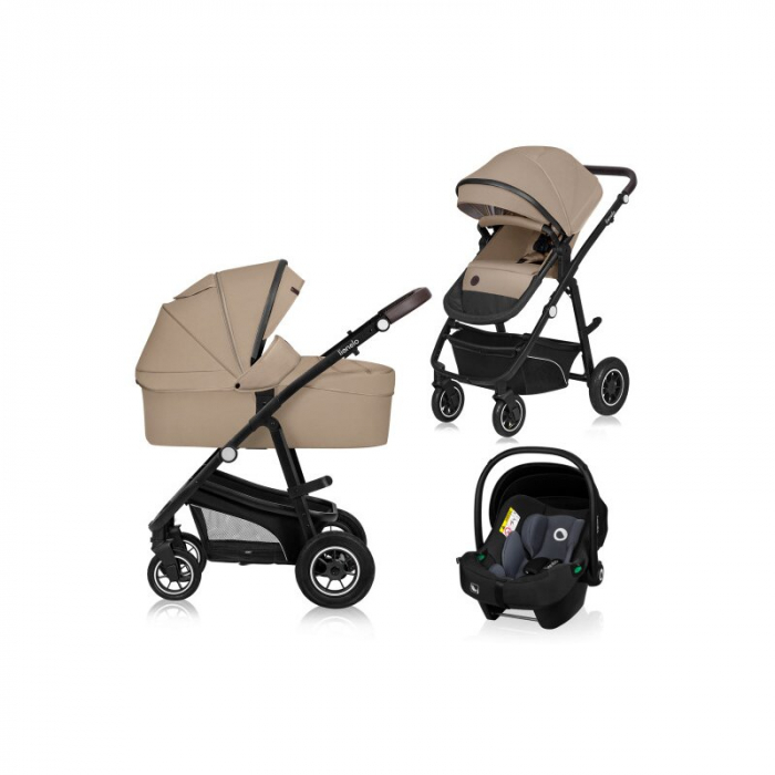 Carucior 3 in 1, Lionelo, Bianka, Transformabil, Cadru aluminiu, Cu landou si salteluta moale, Cu scoica auto testata ADAC, Cu multiple accesorii, Sustine 22 kg, 0 luni+, EN1466:2014+AC:2015, EN1888,  [1]