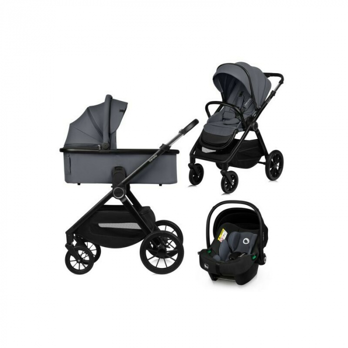 Carucior 3 in 1, Lionelo, Layla, Cadru din aluminiu, Cu landou intarit si salteluta din spuma AiryDots, Cu scoica auto testata ADAC, Reversibil, Cu sistem de ventilatie 3D, Cu accesorii, Pana la 22 kg [1]
