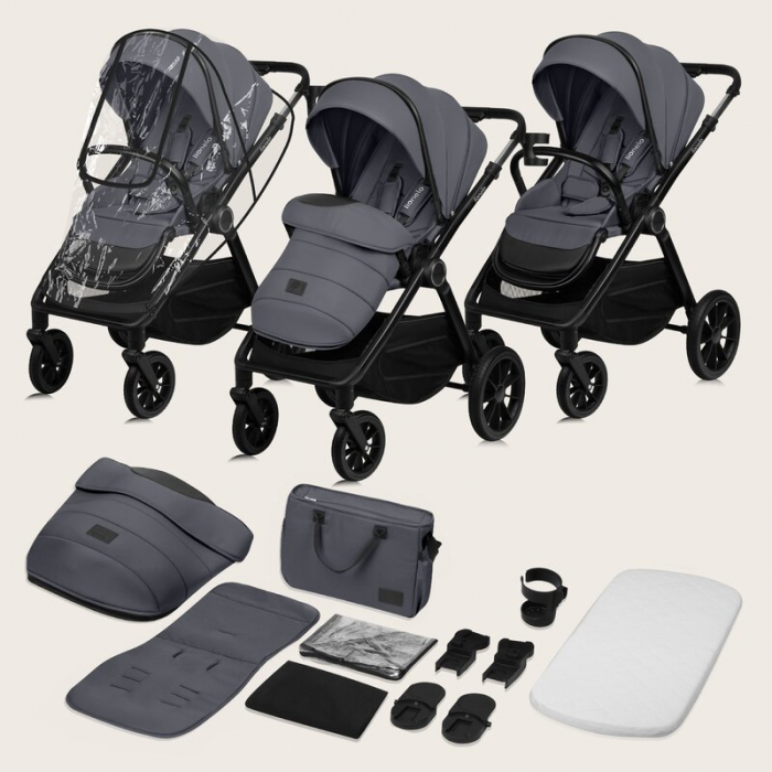 Carucior 3 in 1, Lionelo, Layla, Cadru din aluminiu, Cu landou intarit si salteluta din spuma AiryDots, Cu scoica auto testata ADAC, Reversibil, Cu sistem de ventilatie 3D, Cu accesorii, Pana la 22 kg [52]