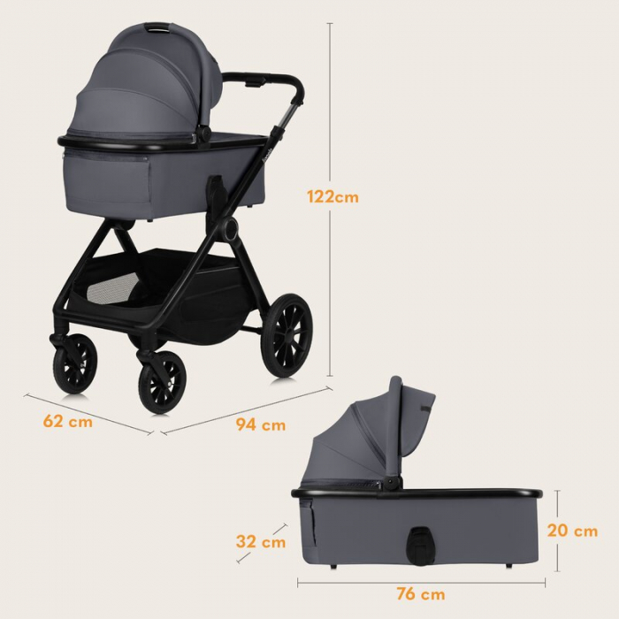 Carucior 3 in 1, Lionelo, Layla, Cadru din aluminiu, Cu landou intarit si salteluta din spuma AiryDots, Cu scoica auto testata ADAC, Reversibil, Cu sistem de ventilatie 3D, Cu accesorii, Pana la 22 kg [40]