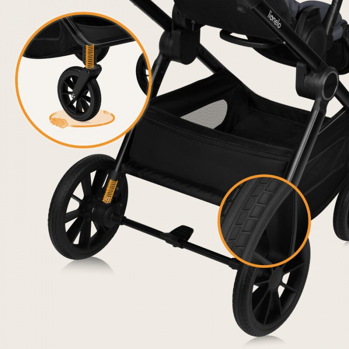 Carucior 3 in 1, Lionelo, Layla, Cadru din aluminiu, Cu landou intarit si salteluta din spuma AiryDots, Cu scoica auto testata ADAC, Reversibil, Cu sistem de ventilatie 3D, Cu accesorii, Pana la 22 kg [49]