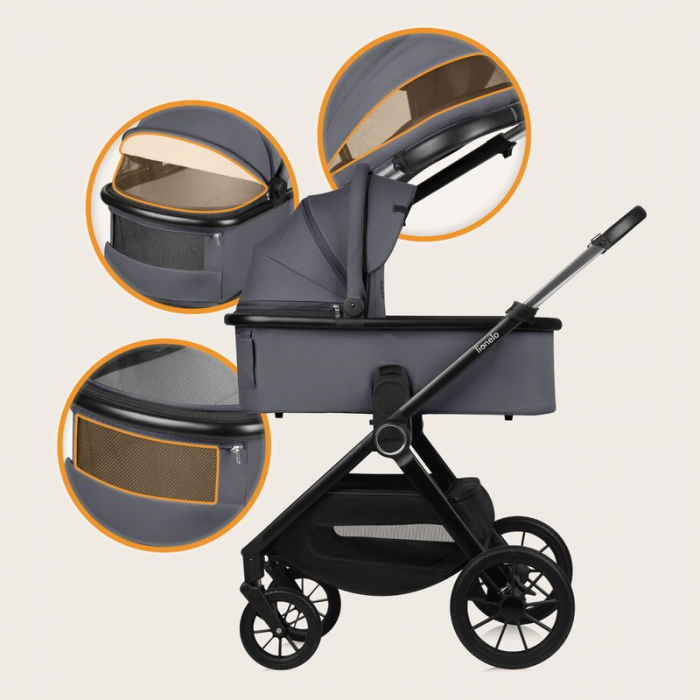 Carucior 3 in 1, Lionelo, Layla, Cadru din aluminiu, Cu landou intarit si salteluta din spuma AiryDots, Cu scoica auto testata ADAC, Reversibil, Cu sistem de ventilatie 3D, Cu accesorii, Pana la 22 kg [50]