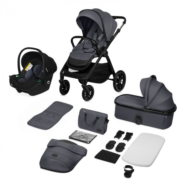 Carucior 3 in 1, Lionelo, Layla, Cadru din aluminiu, Cu landou intarit si salteluta din spuma AiryDots, Cu scoica auto testata ADAC, Reversibil, Cu sistem de ventilatie 3D, Cu accesorii, Pana la 22 kg [5]