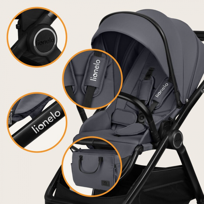 Carucior 3 in 1, Lionelo, Layla, Cadru din aluminiu, Cu landou intarit si salteluta din spuma AiryDots, Cu scoica auto testata ADAC, Reversibil, Cu sistem de ventilatie 3D, Cu accesorii, Pana la 22 kg [51]