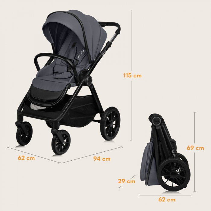 Carucior 3 in 1, Lionelo, Layla, Cadru din aluminiu, Cu landou intarit si salteluta din spuma AiryDots, Cu scoica auto testata ADAC, Reversibil, Cu sistem de ventilatie 3D, Cu accesorii, Pana la 22 kg [39]