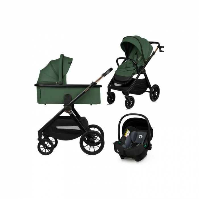 Carucior 3 in 1, Lionelo, Layla, Pana la 22 kg, Cadru aluminiu, Cu landou intarit si salteluta din spuma AirDots, Cu scoica auto testata ADAC, Reversibil, Cu ventilatie 3D, Cu accesorii, EN1888-1, EN1 [1]