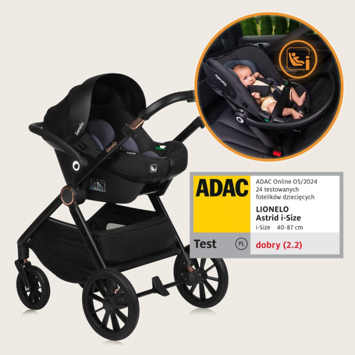 Carucior 3 in 1, Lionelo, Layla, Pana la 22 kg, Cadru aluminiu, Cu landou intarit si salteluta din spuma AirDots, Cu scoica auto testata ADAC, Reversibil, Cu ventilatie 3D, Cu accesorii, EN1888-1, EN1 [40]