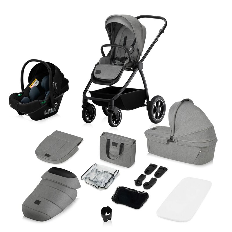 Carucior 3 in 1, Lionelo, Meril, Cu landou de dimensiune XL, Reversibil, Cu scoica auto testata ADAC, Cu accesorii, Pana la 22 kg, Conform cu EN1888-1 EN1888-2, EN1466, Gri [27]