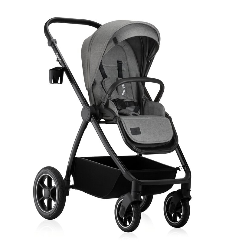 Carucior 3 in 1, Lionelo, Meril, Cu landou de dimensiune XL, Reversibil, Cu scoica auto testata ADAC, Cu accesorii, Pana la 22 kg, Conform cu EN1888-1 EN1888-2, EN1466, Gri [3]