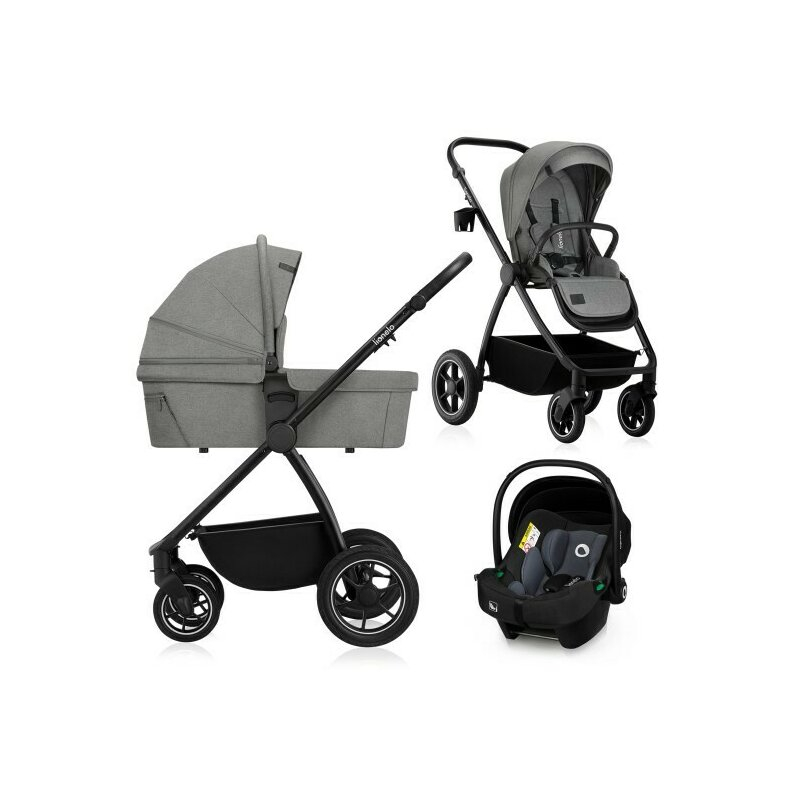 Carucior 3 in 1, Lionelo, Meril, Cu landou de dimensiune XL, Reversibil, Cu scoica auto testata ADAC, Cu accesorii, Pana la 22 kg, Conform cu EN1888-1 EN1888-2, EN1466, Gri [1]