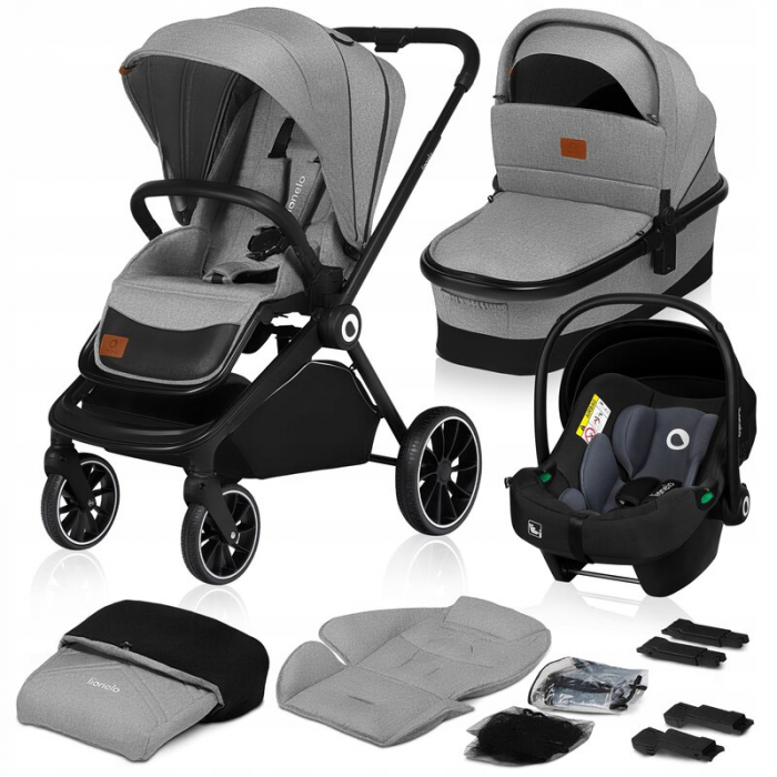 Carucior 3 in 1, Lionelo, Mika, Cadru din aluminiu, Cu landou intarit si salteluta moale, Cu scoica auto testata ADAC, Reversibil, Cu accesorii, Pana la 22 kg, EN1888-1 EN1888-2 EN1466 ECE R129, Gri d [3]
