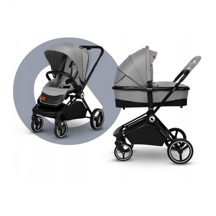Carucior 3 in 1, Lionelo, Mika, Cadru din aluminiu, Cu landou intarit si salteluta moale, Cu scoica auto testata ADAC, Reversibil, Cu accesorii, Pana la 22 kg, EN1888-1 EN1888-2 EN1466 ECE R129, Gri d [35]