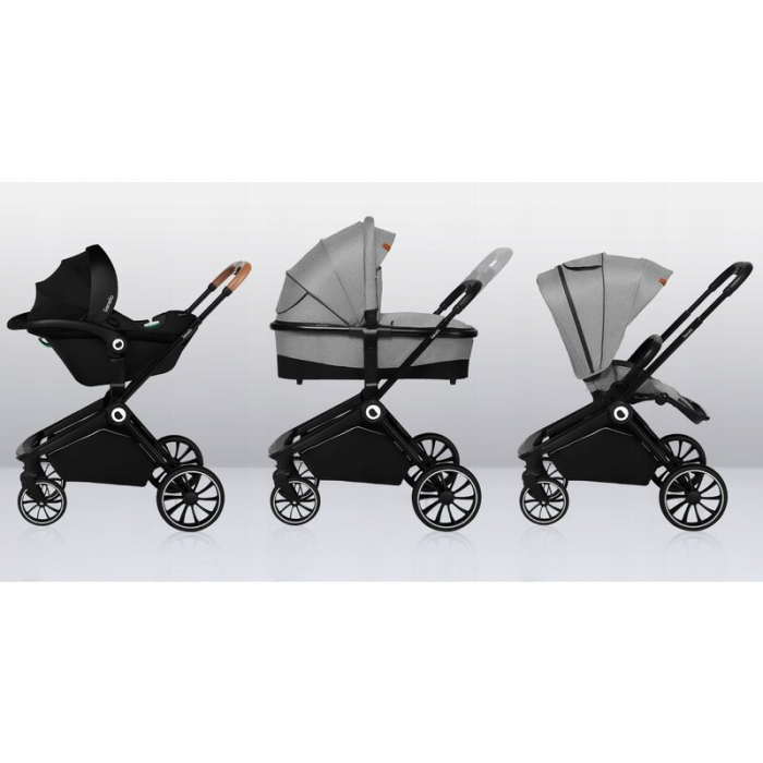 Carucior 3 in 1, Lionelo, Mika, Cadru din aluminiu, Cu landou intarit si salteluta moale, Cu scoica auto testata ADAC, Reversibil, Cu accesorii, Pana la 22 kg, EN1888-1 EN1888-2 EN1466 ECE R129, Gri d [23]