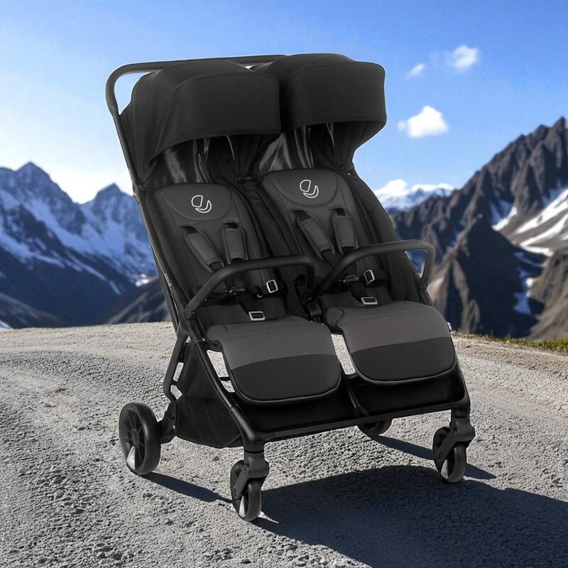 Carucior gemeni pliabil Twinside, Jane, Pliere rapida cu o mana, De la nastere pana la 22 Kg, Cu huse pentru ploaie, Spatare independente, Cu suspensii, Conform cu EN 1888-2:2018+A1:2023, Coal [3]