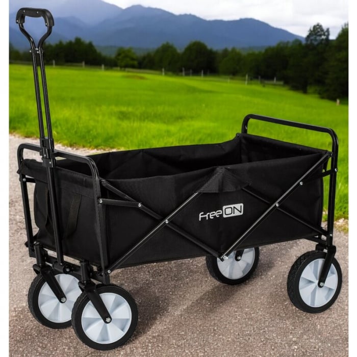 Carucior pliabil, FreeON, Pentru transportul diferitelor obiecte atat in casa, cat si in vacanta, Cu 2 buzunare, Maner reglabil 71-101 cm, Pana la 100 kg, 95x54x101 cm, Black [7]