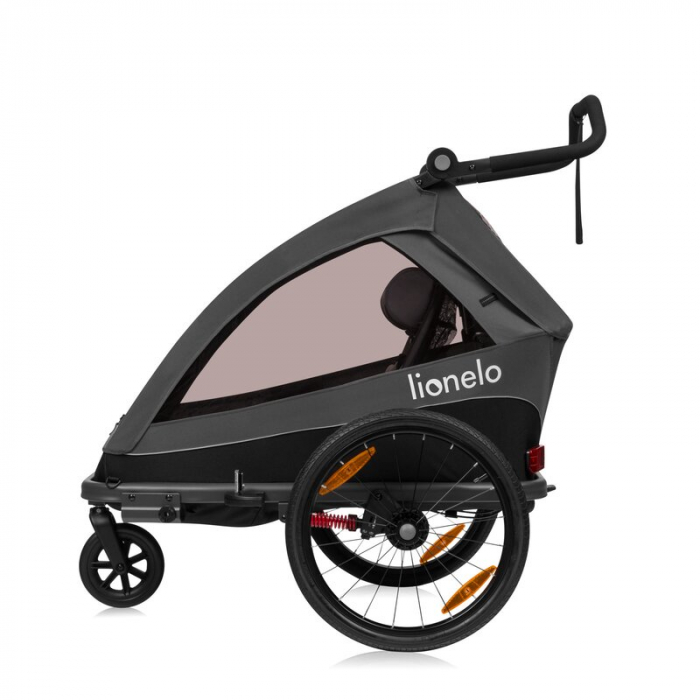Carucior si remorca de bicicleta, Lionelo, Cama, Multifunctional, Pentru 1 sau 2 copii, Cu sistem de absorbtie a socurilor SIQ, Geamuri cu protectie solara, Negru [8]
