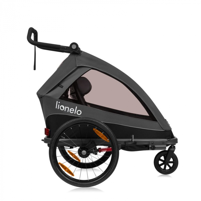 Carucior si remorca de bicicleta, Lionelo, Cama, Multifunctional, Pentru 1 sau 2 copii, Cu sistem de absorbtie a socurilor SIQ, Geamuri cu protectie solara, Negru [9]