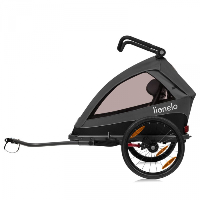 Carucior si remorca de bicicleta, Lionelo, Cama, Multifunctional, Pentru 1 sau 2 copii, Cu sistem de absorbtie a socurilor SIQ, Geamuri cu protectie solara, Negru [7]