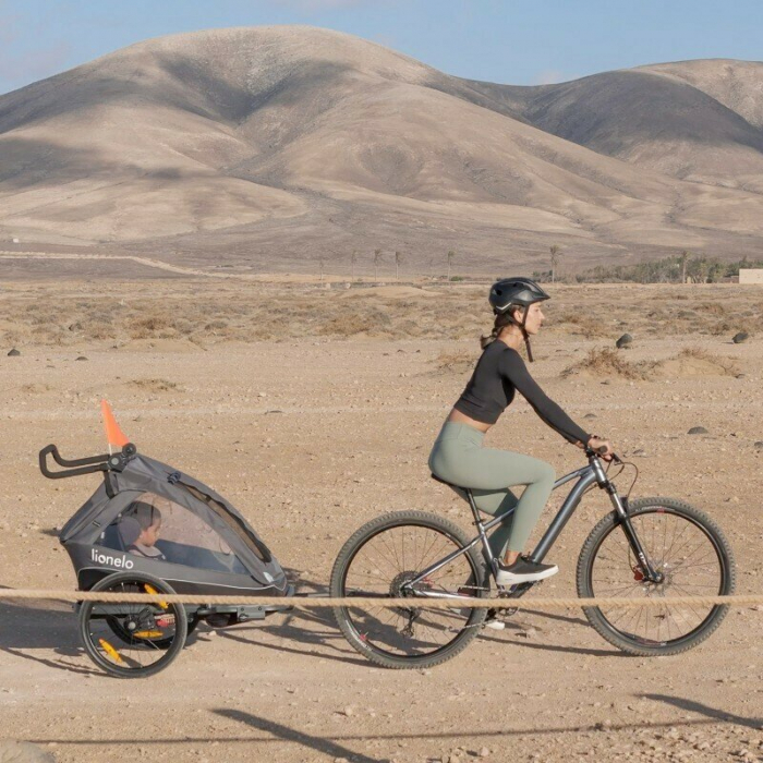 Carucior si remorca de bicicleta, Lionelo, Cama, Multifunctional, Pentru 1 sau 2 copii, Cu sistem de absorbtie a socurilor SIQ, Geamuri cu protectie solara, Negru [29]