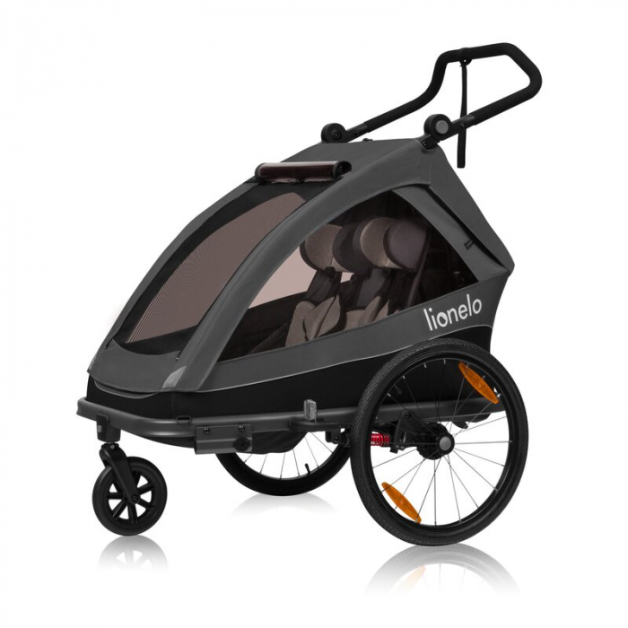 Carucior si remorca de bicicleta, Lionelo, Cama, Multifunctional, Pentru 1 sau 2 copii, Cu sistem de absorbtie a socurilor SIQ, Geamuri cu protectie solara, Negru [1]