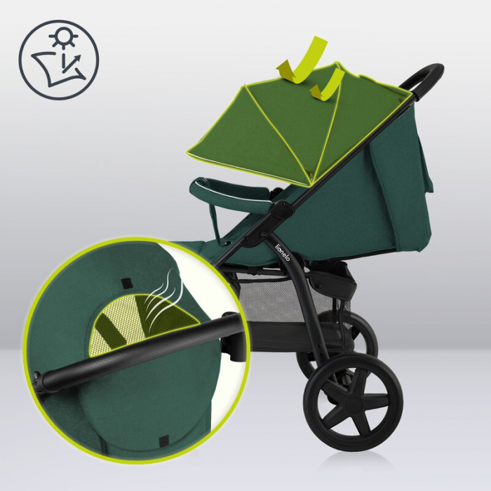Carucior sport, Lionelo, Annet Plus, De la nastere, Cu accesorii si capotina XXL reglabila, 0 - 22 Kg, Conform cu standardele europene de securitate EN1888-1 si EN1888-2, Verde [23]