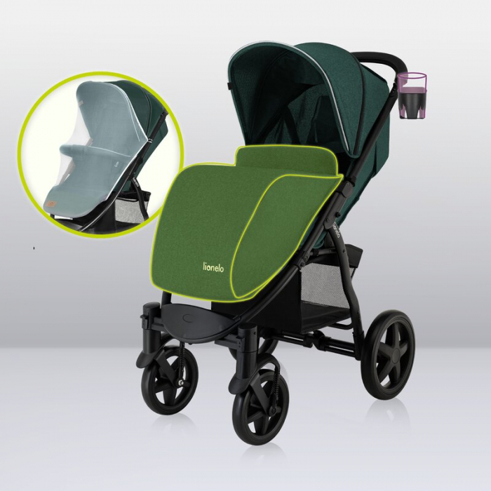 Carucior sport, Lionelo, Annet Plus, De la nastere, Cu accesorii si capotina XXL reglabila, 0 - 22 Kg, Conform cu standardele europene de securitate EN1888-1 si EN1888-2, Verde [26]