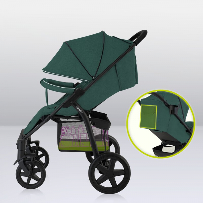 Carucior sport, Lionelo, Annet Plus, De la nastere, Cu accesorii si capotina XXL reglabila, 0 - 22 Kg, Conform cu standardele europene de securitate EN1888-1 si EN1888-2, Verde [21]