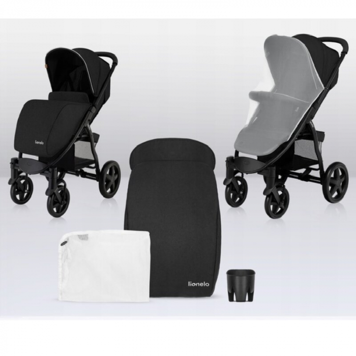 Carucior sport, Lionelo, Annet Plus, De la nastere, Cu accesorii si capotina XXL reglabila, 0 - 22 Kg, Conform cu standardele europene de securitate EN1888-1 si EN1888-2, Negru [24]