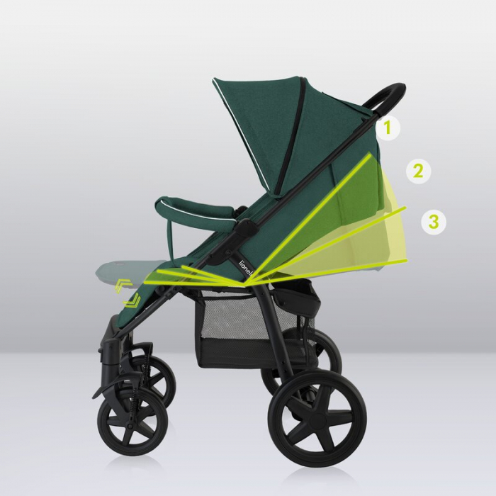 Carucior sport, Lionelo, Annet Plus, De la nastere, Cu accesorii si capotina XXL reglabila, 0 - 22 Kg, Conform cu standardele europene de securitate EN1888-1 si EN1888-2, Verde [25]