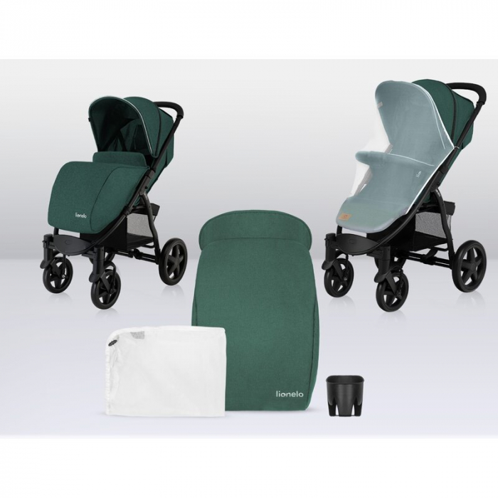 Carucior sport, Lionelo, Annet Plus, De la nastere, Cu accesorii si capotina XXL reglabila, 0 - 22 Kg, Conform cu standardele europene de securitate EN1888-1 si EN1888-2, Verde [27]