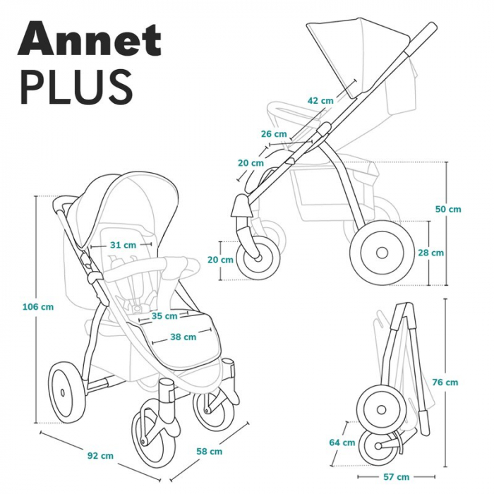 Carucior sport, Lionelo, Annet Plus, De la nastere, Cu accesorii si capotina XXL reglabila, 0 - 22 Kg, Conform cu standardele europene de securitate EN1888-1 si EN1888-2, Verde [29]