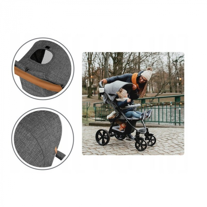 Carucior sport, Lionelo, Annet Plus, De la nastere, Cu accesorii si capotina XXL reglabila, 0 - 22 Kg, Conform cu standardele europene de securitate EN1888-1 si EN1888-2, Gri Caramel [21]