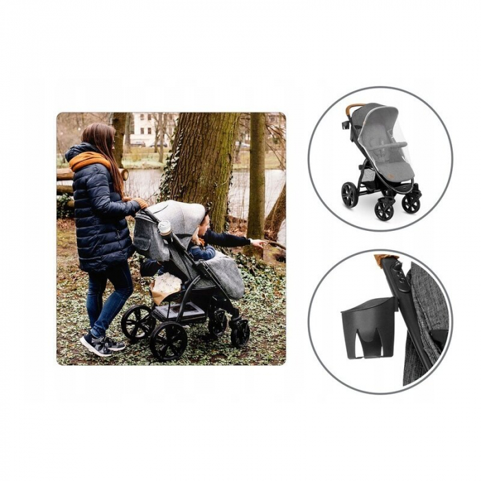 Carucior sport, Lionelo, Annet Plus, De la nastere, Cu accesorii si capotina XXL reglabila, 0 - 22 Kg, Conform cu standardele europene de securitate EN1888-1 si EN1888-2, Gri Caramel [19]