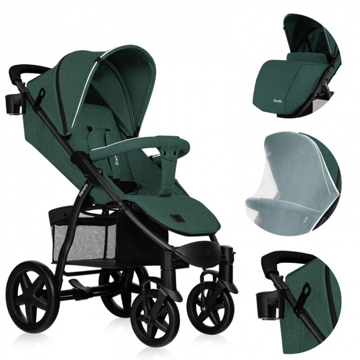 Carucior sport, Lionelo, Annet Plus, De la nastere, Cu accesorii si capotina XXL reglabila, 0 - 22 Kg, Conform cu standardele europene de securitate EN1888-1 si EN1888-2, Verde [28]
