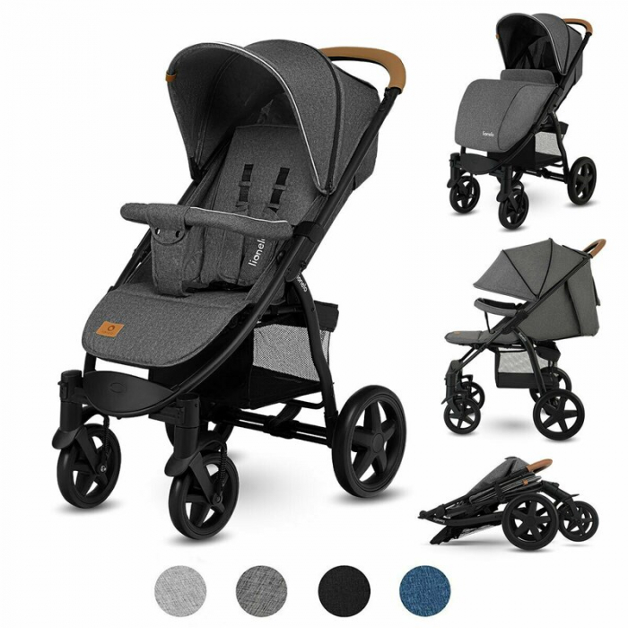Carucior sport, Lionelo, Annet Plus, De la nastere, Cu accesorii si capotina XXL reglabila, 0 - 22 Kg, Conform cu standardele europene de securitate EN1888-1 si EN1888-2, Gri Caramel [4]