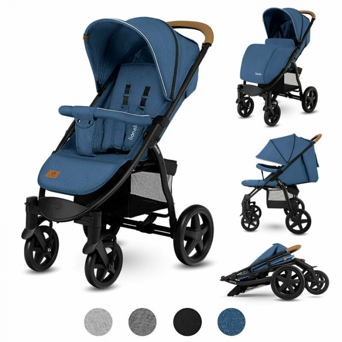 Carucior sport, Lionelo, Annet Plus, De la nastere, Cu accesorii si capotina XXL reglabila, 0 - 22 Kg, Conform cu standardele europene de securitate EN1888-1 si EN1888-2, Albastru Denim [3]