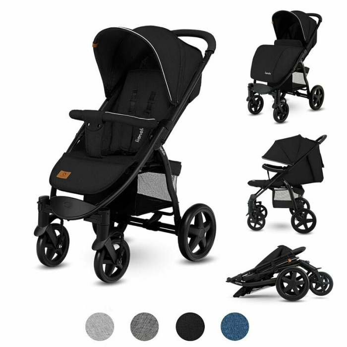 Carucior sport, Lionelo, Annet Plus, De la nastere, Cu accesorii si capotina XXL reglabila, 0 - 22 Kg, Conform cu standardele europene de securitate EN1888-1 si EN1888-2, Negru [3]