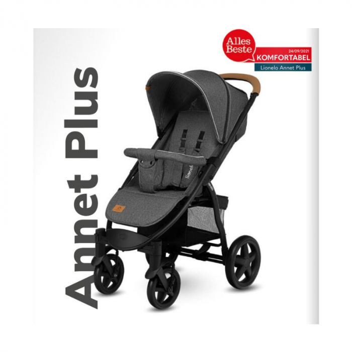 Carucior sport, Lionelo, Annet Plus, De la nastere, Cu accesorii si capotina XXL reglabila, 0 - 22 Kg, Conform cu standardele europene de securitate EN1888-1 si EN1888-2, Negru [8]