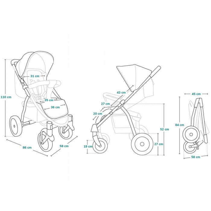 Carucior sport, Lionelo, Annet Tour, De la nastere, Cu capotina impermeabila, Cu filtru UPF 50+, Cu maner reglabil, Plasa de tantari, Suport biberon, Saculet pentru picioare, Pana la 22 kg, Cu certifi [26]