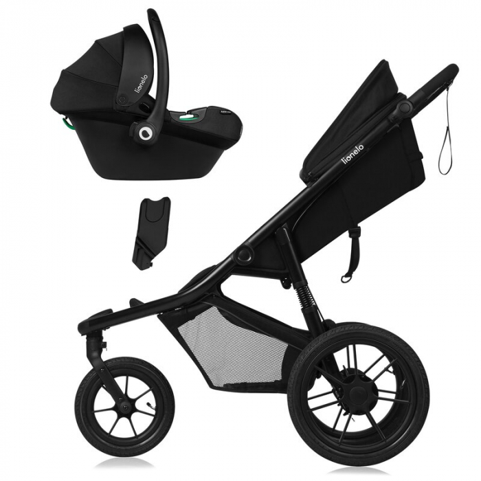 Carucior sport, Lionelo, Azura, Cu 3 roti, Cu baldachin XXL impermeabil, Pliere compacta, Pana la 22 kg, 6-48 luni, Conform cu standardele europene de securitate EN1888-1 si EN1888-2, Negru [5]