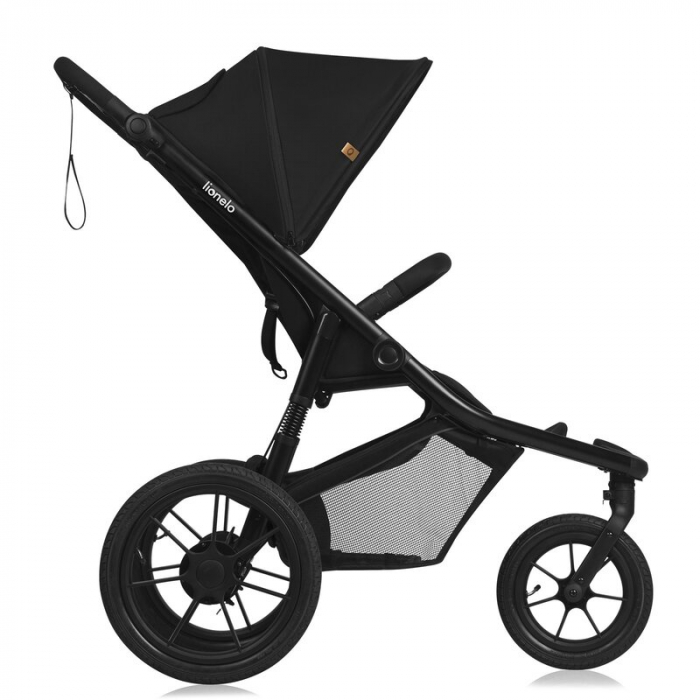 Carucior sport, Lionelo, Azura, Cu 3 roti, Cu baldachin XXL impermeabil, Pliere compacta, Pana la 22 kg, 6-48 luni, Conform cu standardele europene de securitate EN1888-1 si EN1888-2, Negru [8]