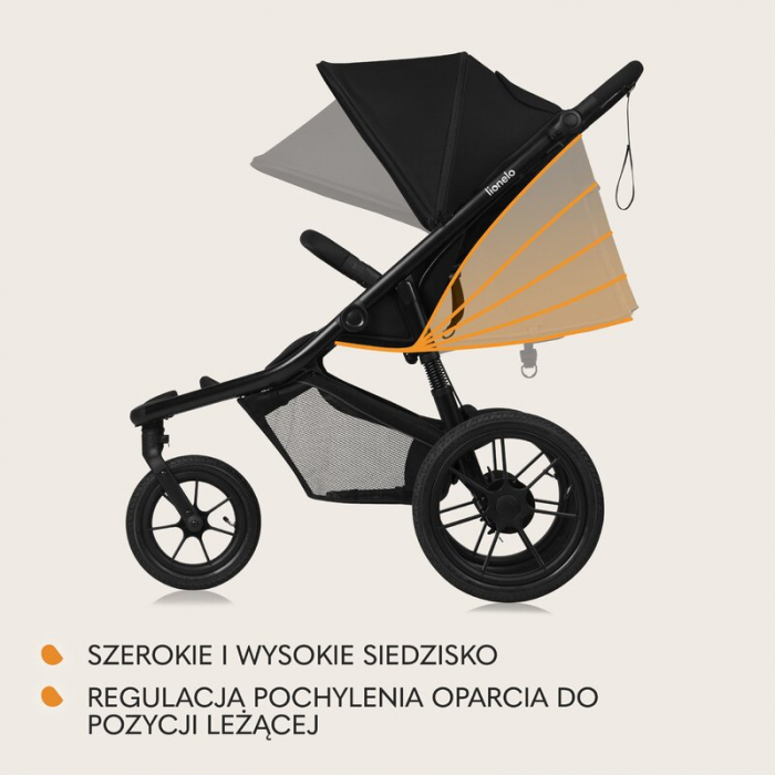 Carucior sport, Lionelo, Azura, Cu 3 roti, Cu baldachin XXL impermeabil, Pliere compacta, Pana la 22 kg, 6-48 luni, Conform cu standardele europene de securitate EN1888-1 si EN1888-2, Negru [35]