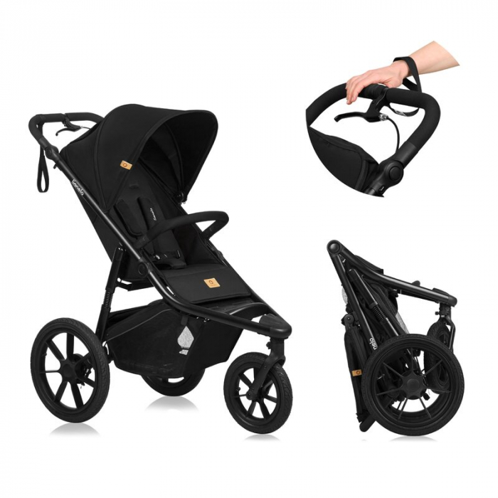Carucior sport, Lionelo, Azura, Cu 3 roti, Cu baldachin XXL impermeabil, Pliere compacta, Pana la 22 kg, 6-48 luni, Conform cu standardele europene de securitate EN1888-1 si EN1888-2, Negru [42]