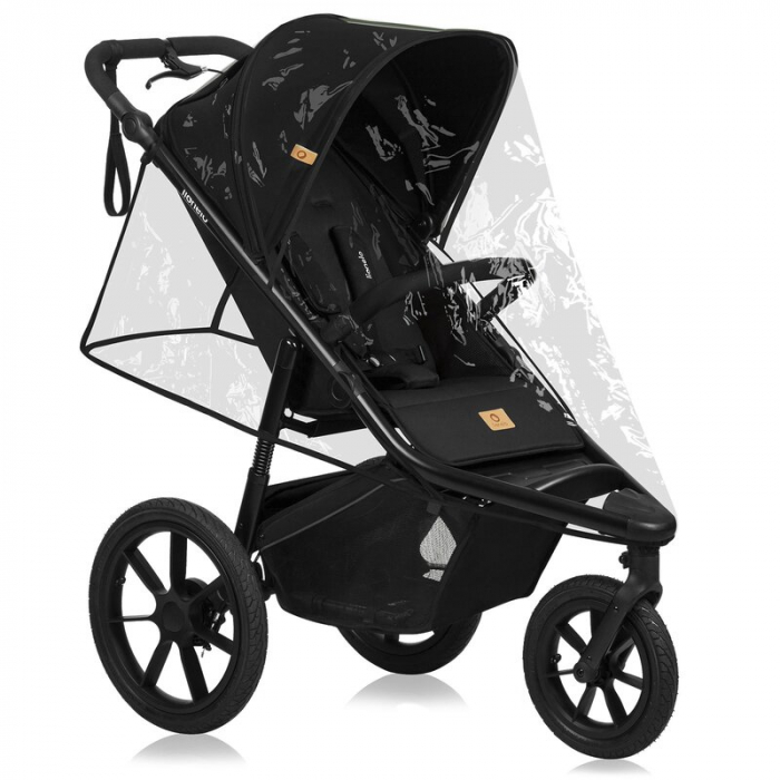 Carucior sport, Lionelo, Azura, Cu 3 roti, Cu baldachin XXL impermeabil, Pliere compacta, Pana la 22 kg, 6-48 luni, Conform cu standardele europene de securitate EN1888-1 si EN1888-2, Negru [31]