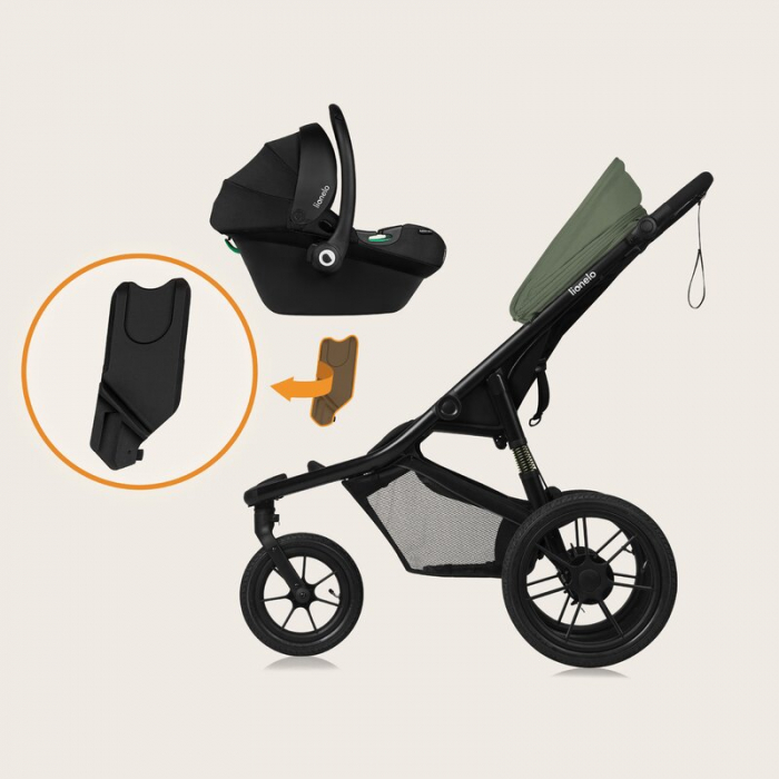 Carucior sport, Lionelo, Azura, Cu 3 roti, Cu baldachin XXL impermeabil, Pliere compacta, Pana la 22 kg, 6-48 luni, Conform cu standardele europene de securitate EN1888-1 si EN1888-2, Verde [40]