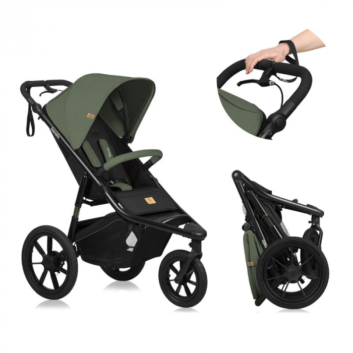 Carucior sport, Lionelo, Azura, Cu 3 roti, Cu baldachin XXL impermeabil, Pliere compacta, Pana la 22 kg, 6-48 luni, Conform cu standardele europene de securitate EN1888-1 si EN1888-2, Verde [42]