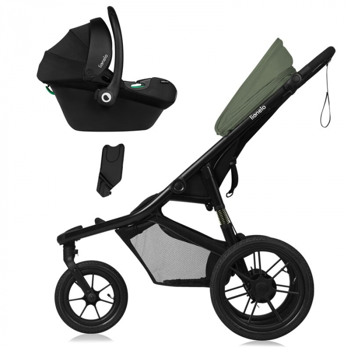 Carucior sport, Lionelo, Azura, Cu 3 roti, Cu baldachin XXL impermeabil, Pliere compacta, Pana la 22 kg, 6-48 luni, Conform cu standardele europene de securitate EN1888-1 si EN1888-2, Verde [5]