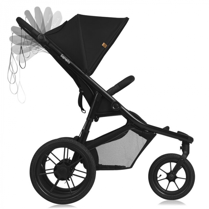 Carucior sport, Lionelo, Azura, Cu 3 roti, Cu baldachin XXL impermeabil, Pliere compacta, Pana la 22 kg, 6-48 luni, Conform cu standardele europene de securitate EN1888-1 si EN1888-2, Negru [9]